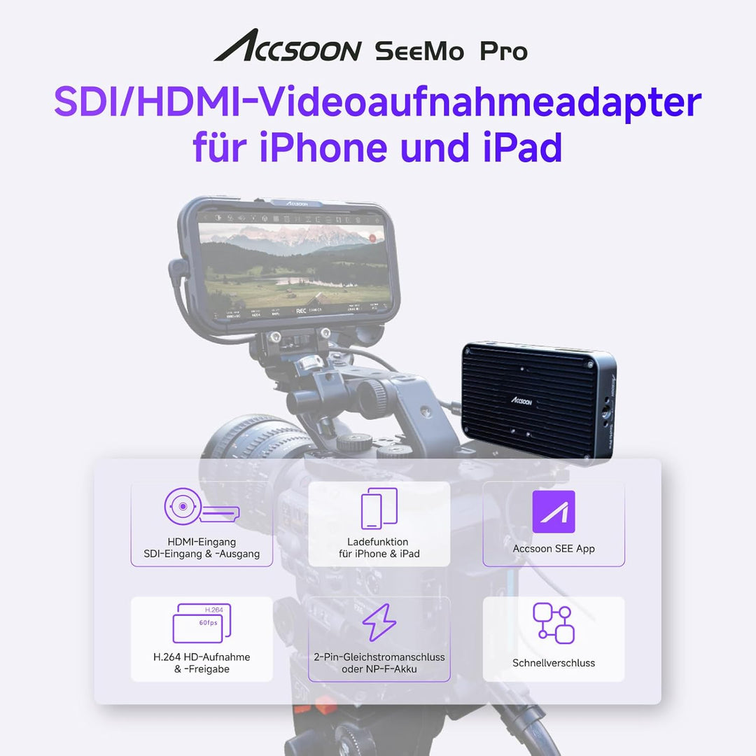 Accsoon SeeMo Pro SDI&HDMI to USB C Video Capture Adapter Support 1080P 60FPS Video & Real-Time Moni
