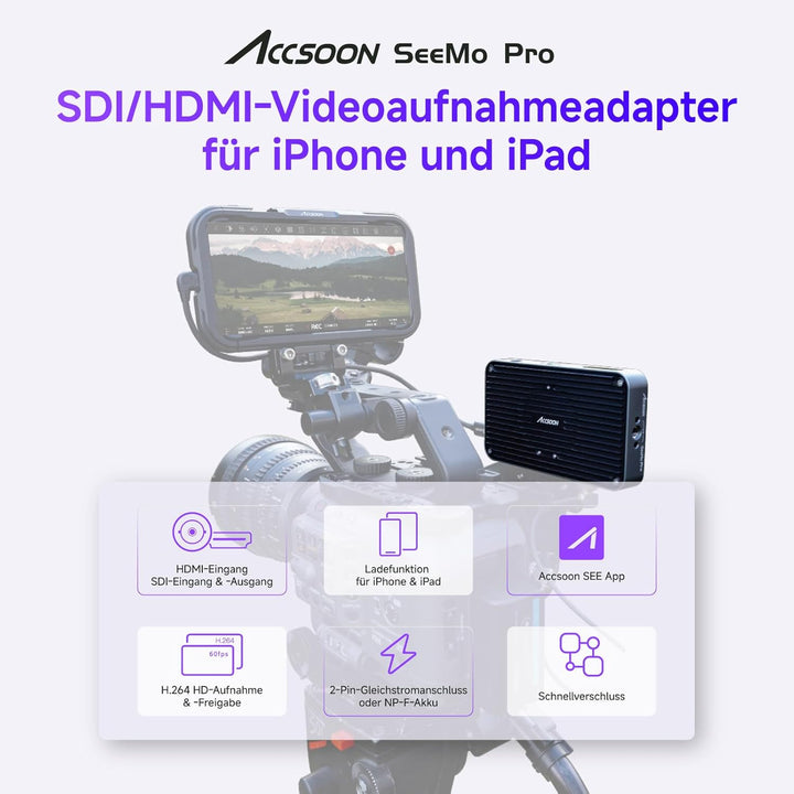 Accsoon SeeMo Pro SDI&HDMI to USB C Video Capture Adapter Support 1080P 60FPS Video & Real-Time Moni