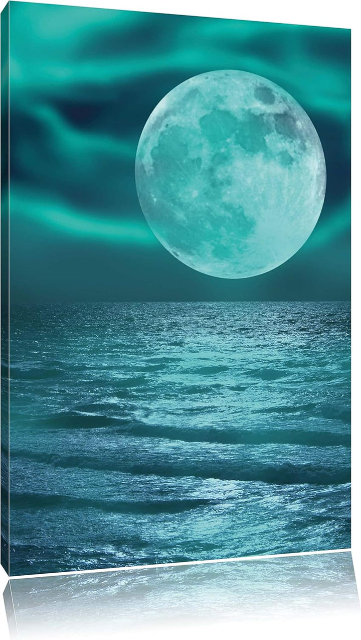 Pixxprint ruhiges Meer mit Vollmond als Leinwandbild/Grösse: 100x70 / Wandbild/Kunstdruck/fertig bes