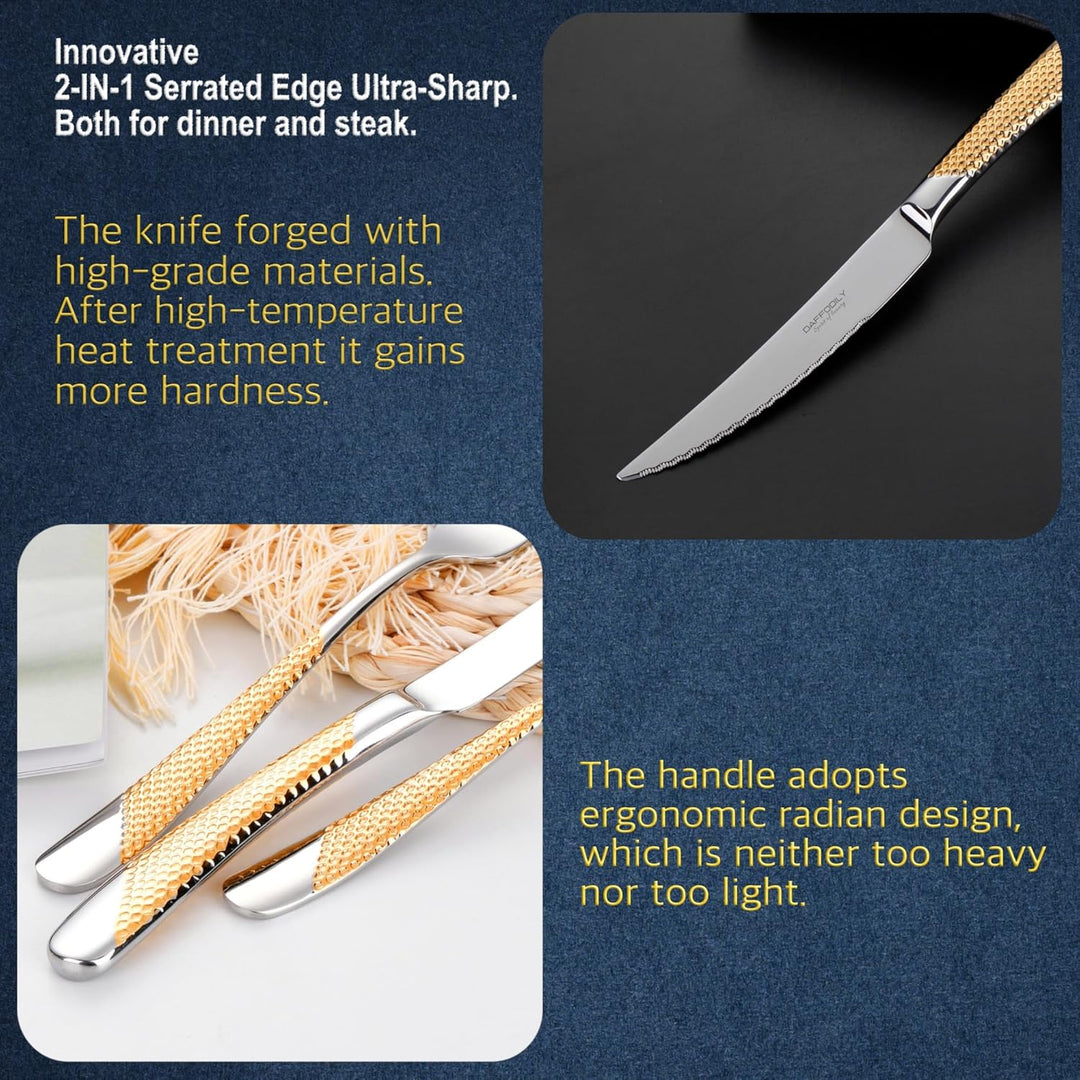 DAFFODILY® Spirit of luxury Signature Lot de 6 fourchettes à dîner Doré Steakmesser 6 teilig Gold, S