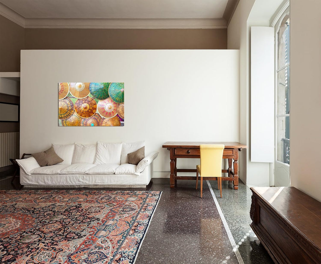 120x80cm - Fotodruck auf Leinwand und Rahmen Asien Regenschirme bunt - Leinwandbild auf Keilrahmen m