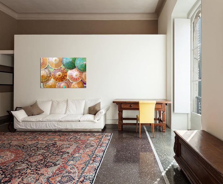 120x80cm - Fotodruck auf Leinwand und Rahmen Asien Regenschirme bunt - Leinwandbild auf Keilrahmen m