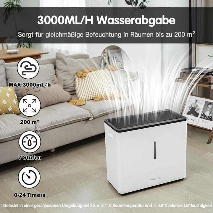 14.5 L Top Fill Luftbefeuchter, Verdunstungsme Luftbefeuchter, 3000 ml/h, automatische Abschaltung,