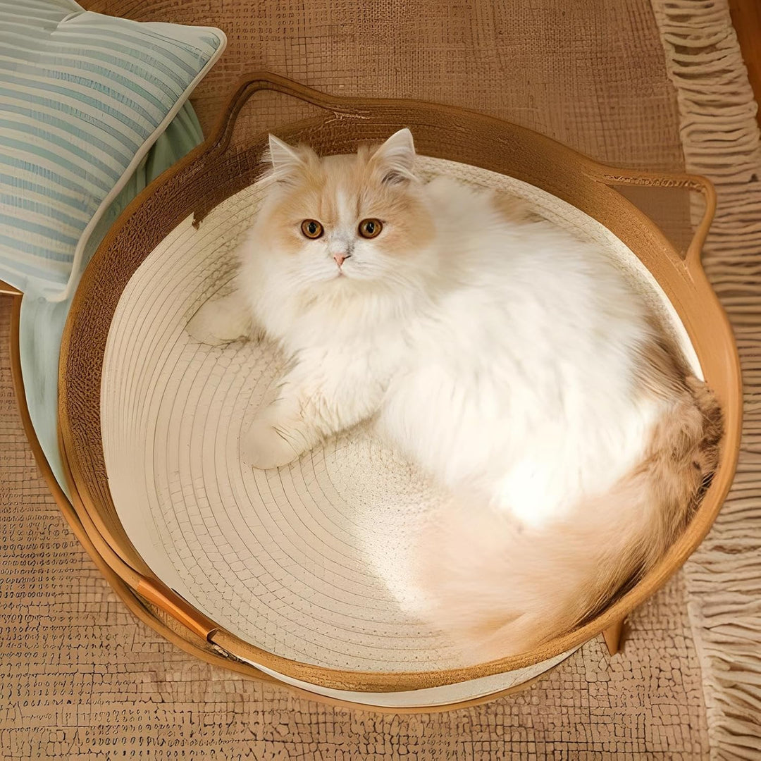 Geflochtenes Katzenbett - Kratzfeste Gewebte Haustier Nestmatte Mit Baumwollbezug,Kühlendes Waschbar