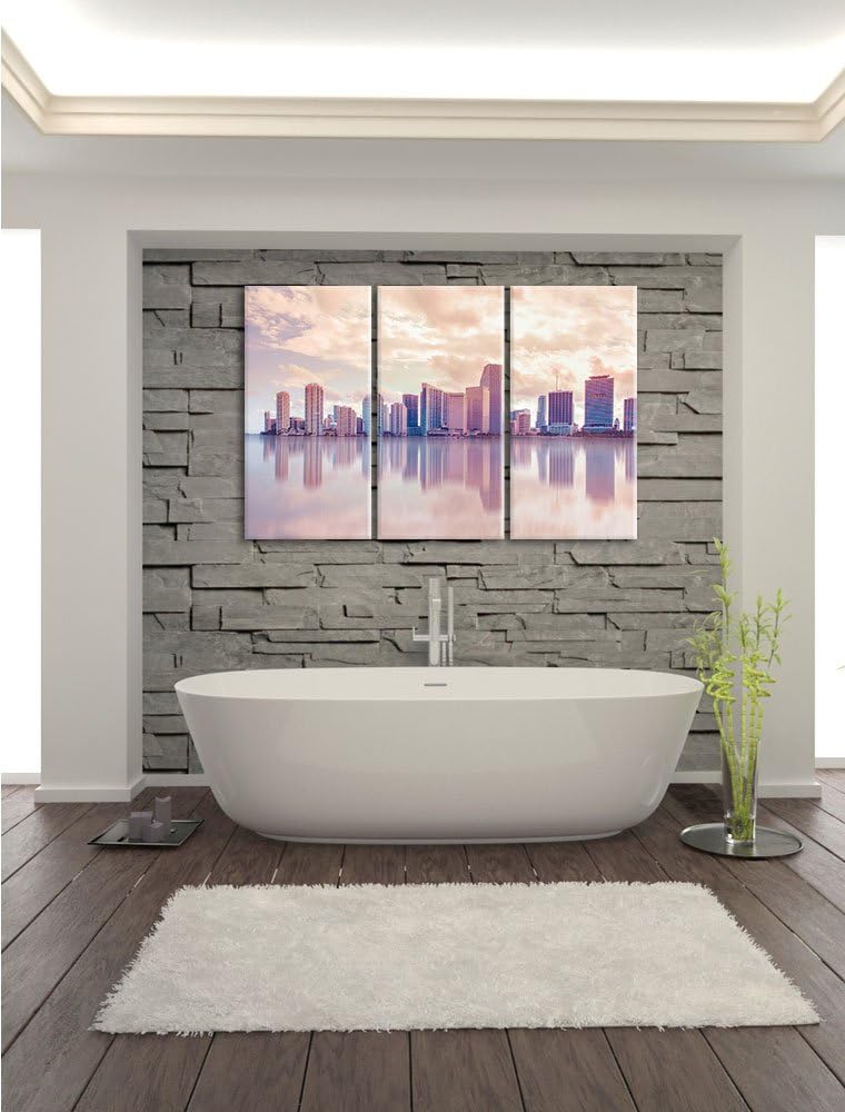 Pixxprint Miami Florida Skyline als Leinwandbild/Grösse: 3 Teilig (120x80) / Wandbild/Kunstdruck/fer