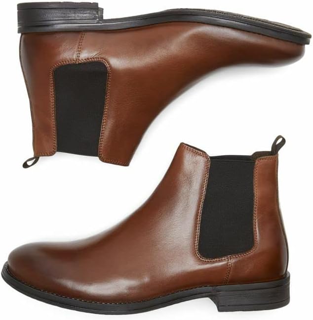 JACK & JONES Herren Jfwargo Leather Sn Chelsea-Stiefel 40 EU Cognac, 40 EU Cognac