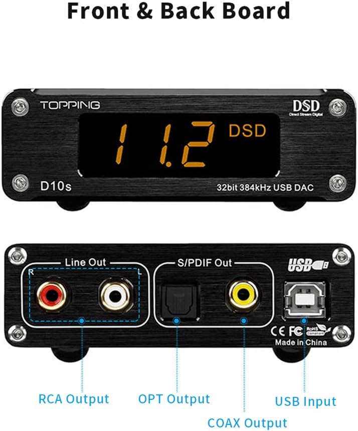 TOPPING D10s HiFi DAC USB Decoder HiFi XMOS XU208 ES9038Q2M DAC Optisch Koaxial DSD256 384kHz Audio