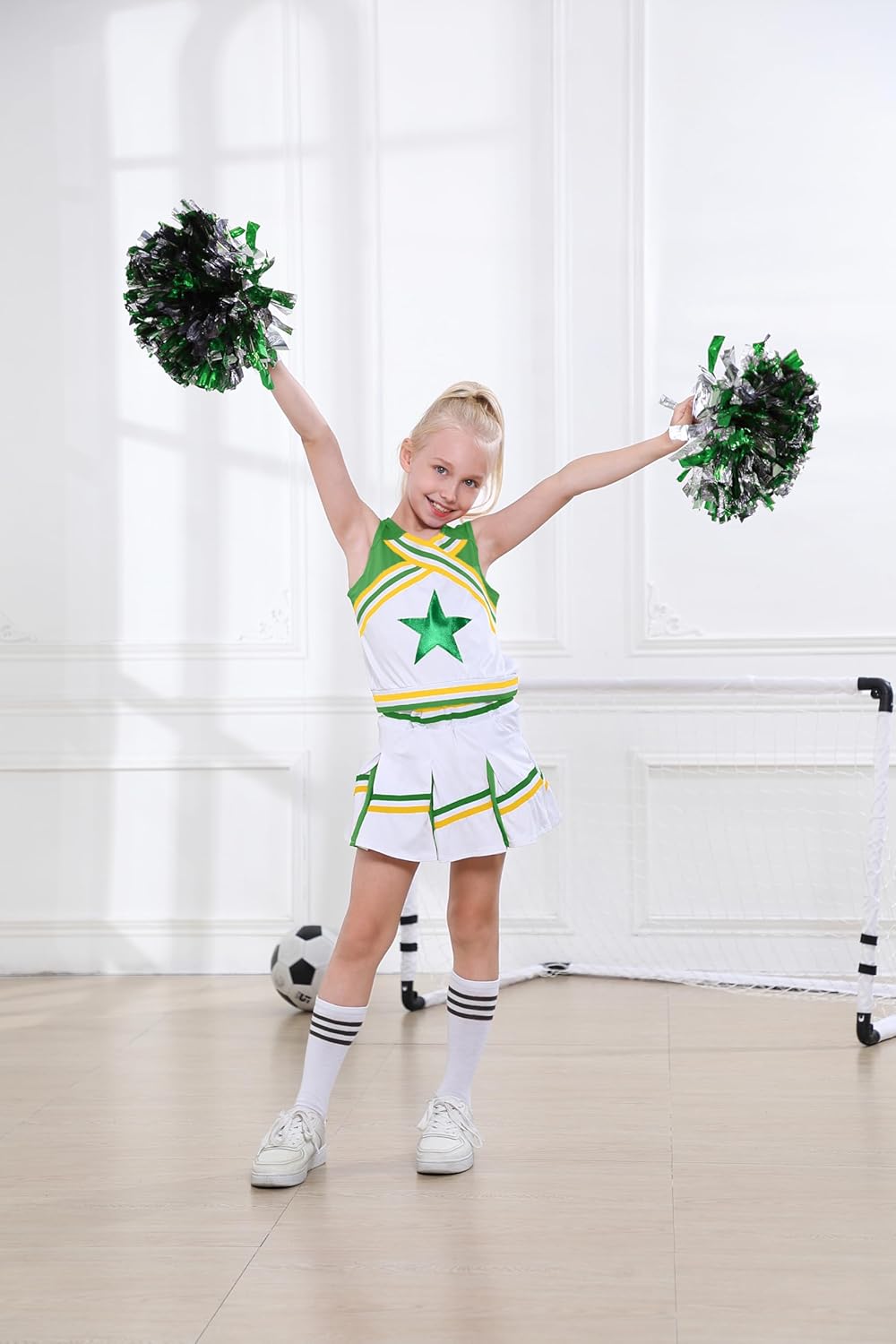 LOLANTA Mädchen Karneval Kostüm, Cheerleader kleid mit Pompoms und Socken, Mittelschule Cheerleading