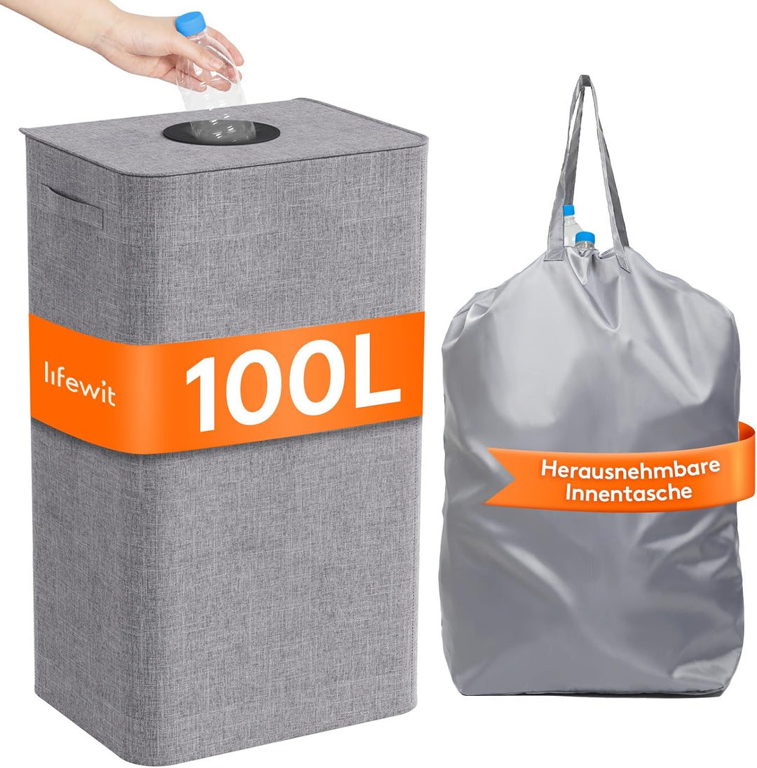 Lifewit 100L Pfandflaschen Sammelbehälter mit Deckel, Gross Pfandflaschen Aufbewahrung, Behälter Lee