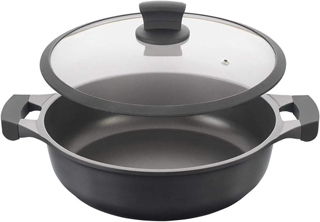 Metaltex XPERT - Low Cast Aluminum Casserole 26 cm with Tempered Glass Lid niedriger Topf 26 cm, nie