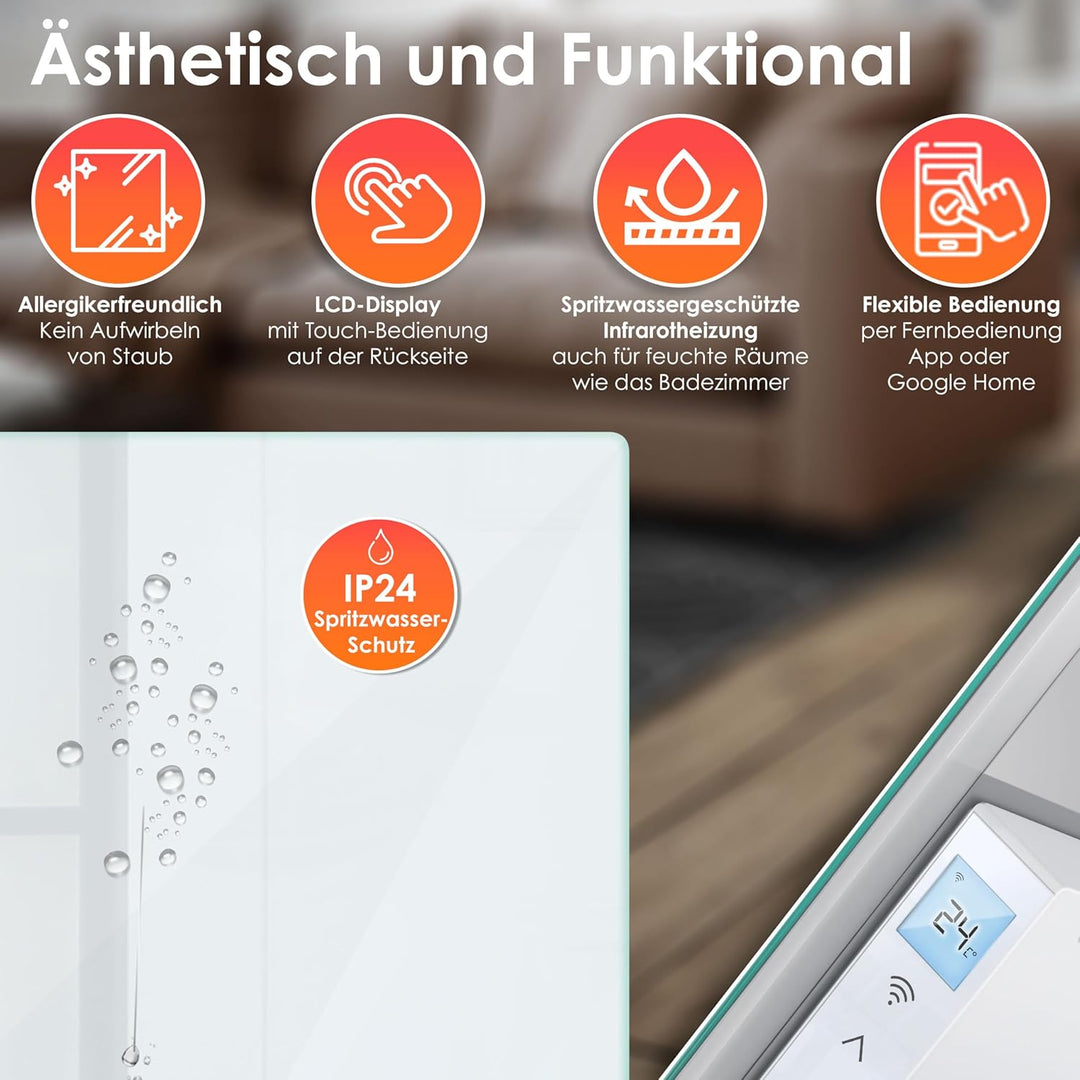 KESSER® Infrarotheizung 500W Glaskonvektor Glasheizung Energiesparend 2in1 Standgerät & Wandmontage