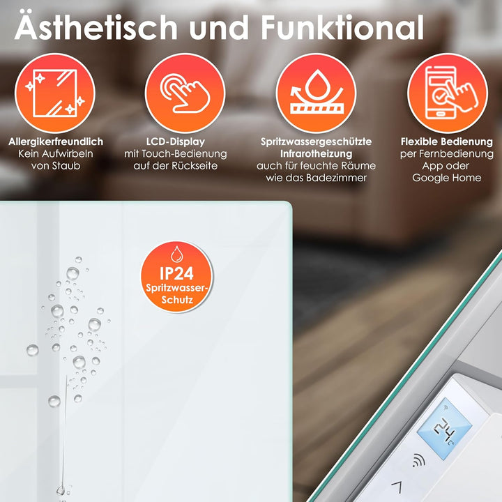 KESSER® Infrarotheizung 500W Glaskonvektor Glasheizung Energiesparend 2in1 Standgerät & Wandmontage