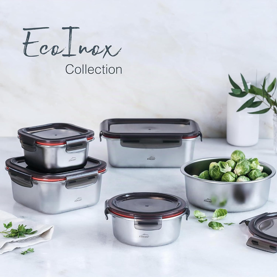 LACOR 64617 - Set mit 3 Behältern für Lebensmittel, Ecoinox, Edelstahl 18/10, 800/1200/1800 ml, geei