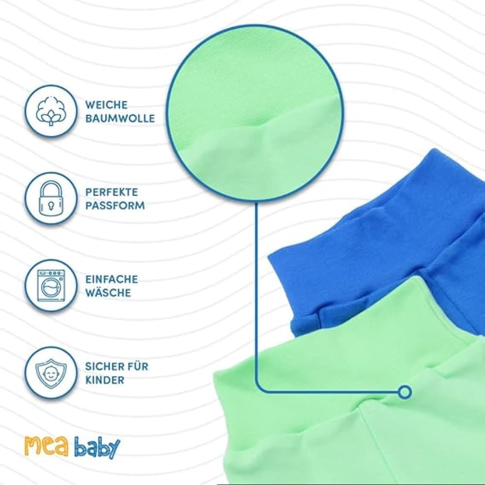 MEA BABY Unisex Baby Hose mit Fuss aus 100% Baumwolle im 5er Pack. Baby Stramplerhose mit Fuss. Baby
