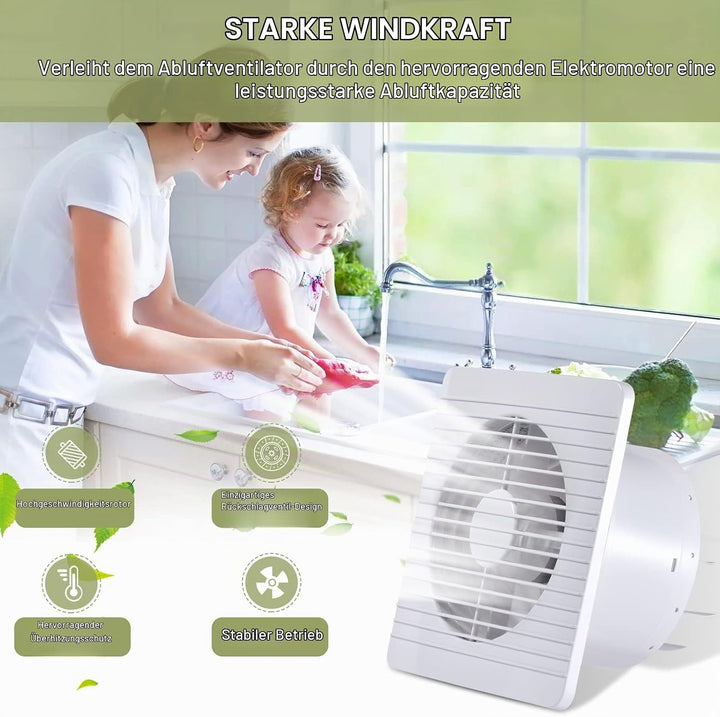 FanGoFast Badlüfter 150mm, Badezimmer Lüfter Leiser mit Rücklaufklappe, 17W Leistungsstarke Wandvent