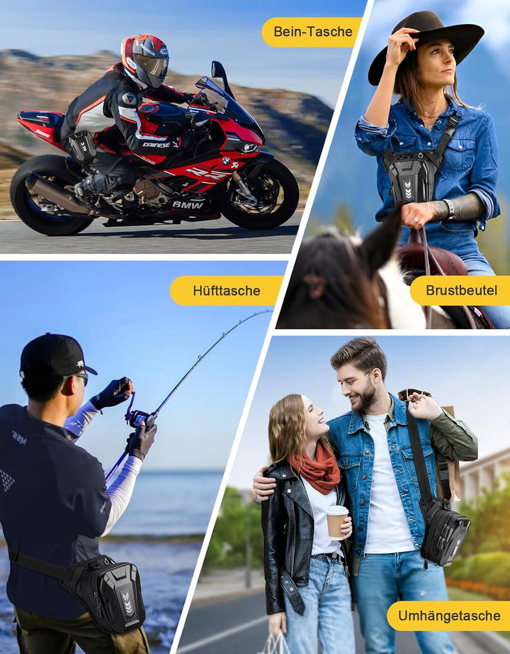 Rolgno Beintasche Motorrad, Bauchtasche Gürteltasche Herren Damen, [Erweiterter Stauraum] Oberschenk
