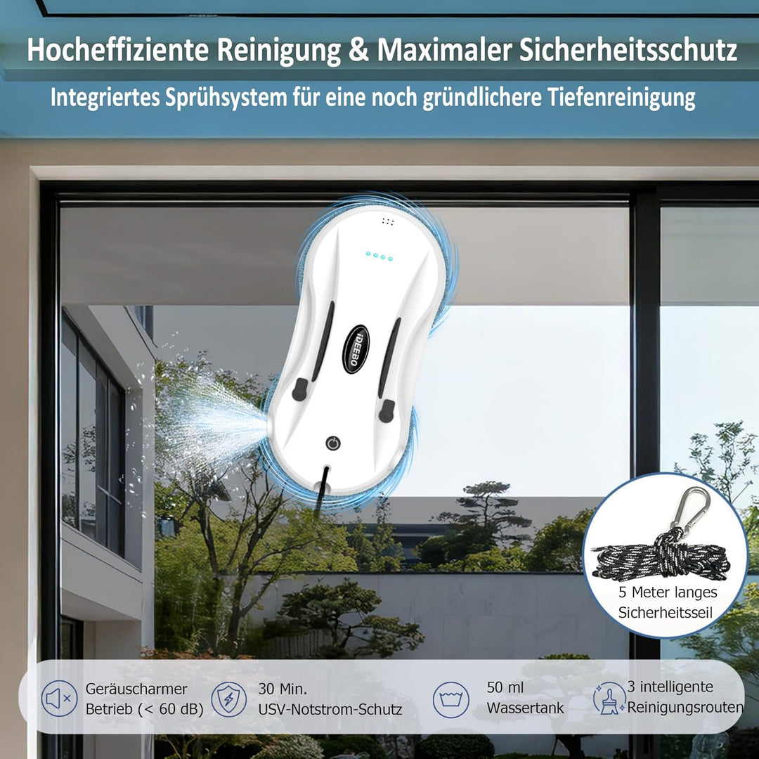 Fensterputzroboter, Fensterroboter mit 2-Fach Sprühsystem, Automatischem Wegplanung, Mehrfachschutz,