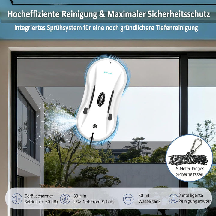 Fensterputzroboter, Fensterroboter mit 2-Fach Sprühsystem, Automatischem Wegplanung, Mehrfachschutz,