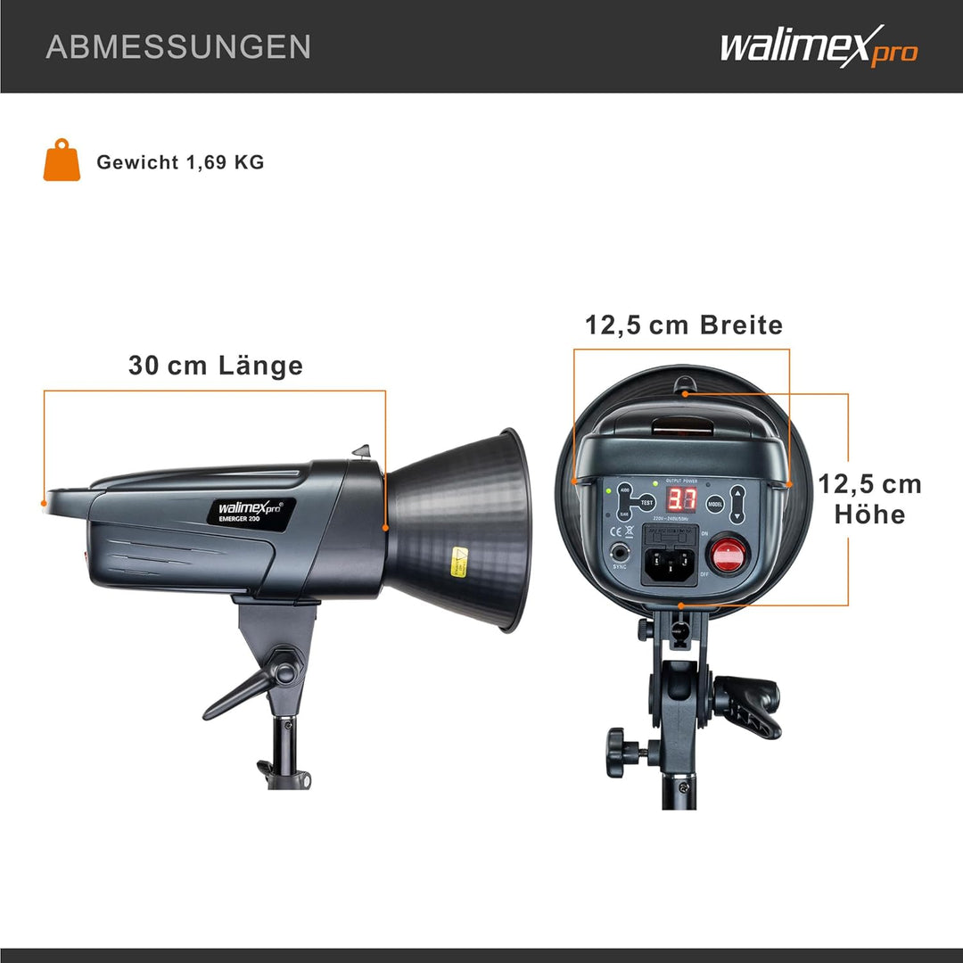 Walimex pro Emerger 200 Studioblitzleuchte - leistungsstarke Studio Blitzleuchte mit 2,4 GHz Empfäng