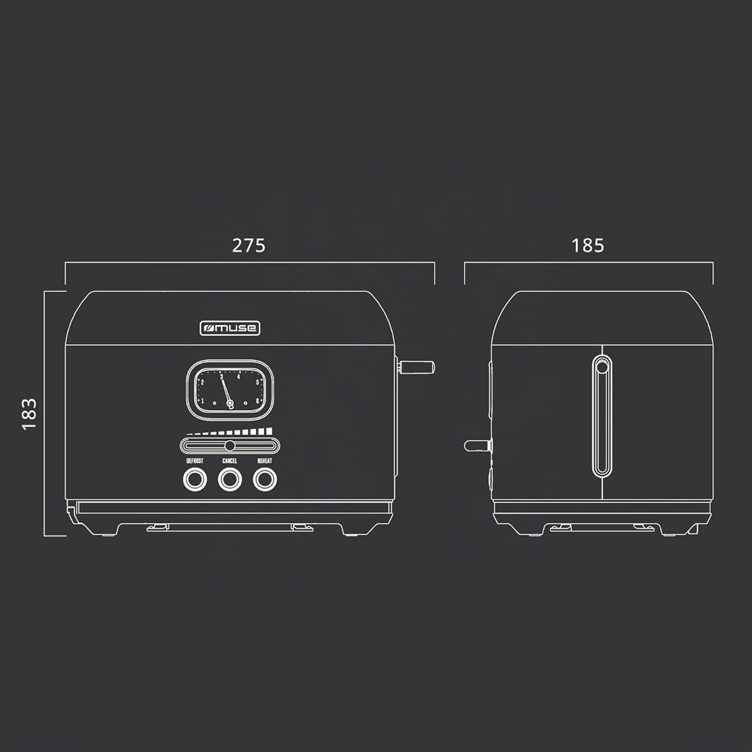 Muse Edelstahl-Toaster in beige und retro Design, analoge Anzeige, beleuchtete Tasten, 6 Bräunungsst