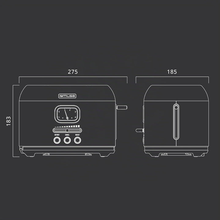 Muse Edelstahl-Toaster in beige und retro Design, analoge Anzeige, beleuchtete Tasten, 6 Bräunungsst