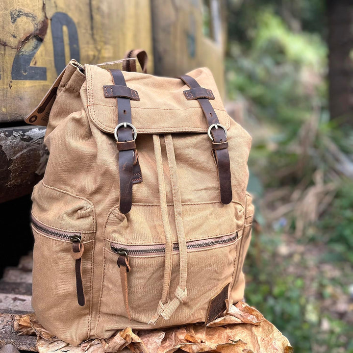 Retro Segeltuch Rucksack, Canvas Vintage Rucksack Laptop Daypack Schulrucksack Reisetasche Lederruck
