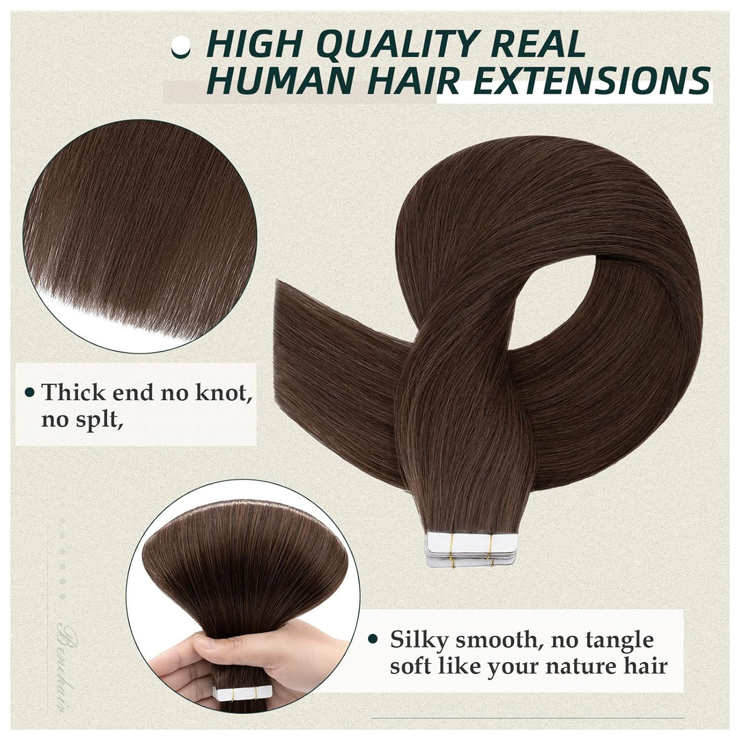 Benehair Tape in Extensions Echthaar, 45CM Tape in Haarverlängerungen, Invisible Echthaar Extension