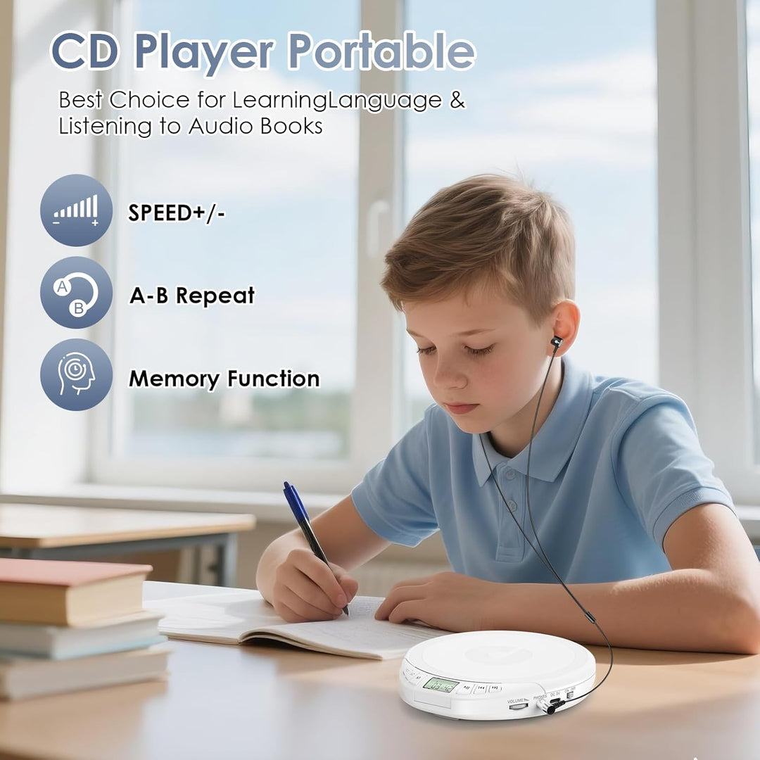 Gueray CD Player Tragbar Kinder Tragbarer CD-Player fürs Auto Discman mit Kopfhörer LCD-Display Unte