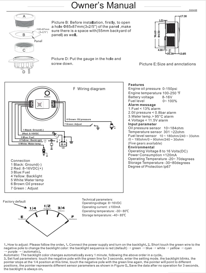 85mm 4in 1 Multifunktionales Messgerät, wasserdichter Kraftstoffstand Öldruck Wassertemperaturmesser