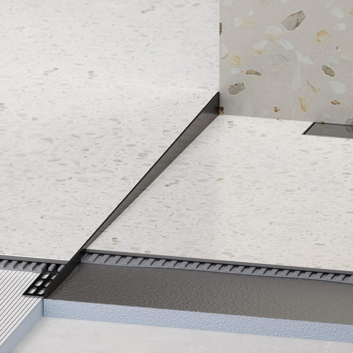 Aquabad Edelstahl Gefälleprofil Clive für begehbare Dusche in Schwarzmatt 100cm, linksversion, Kante