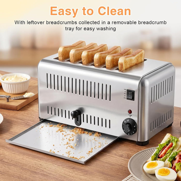 6-Scheiben-Toaster FüR Den Gewerblichen Gebrauch Mit 3cm Breiten Schlitzen, 3240W Toasterfach Aus Ed