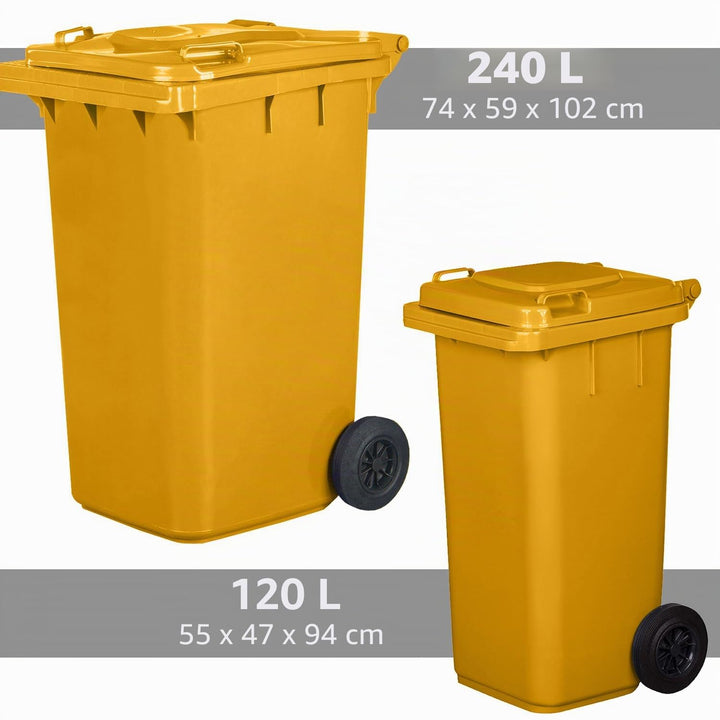 Jestic Mülltonne 120 Liter gelb mit Gummirädern, für Mülltrennung, Recycling innen aussen, EN840, ge