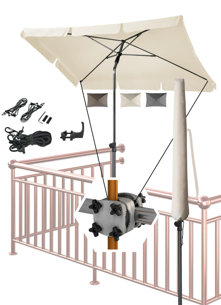 4smile Sonnenschirm Balkon SunnyShade, Beige - 4-in-1 SET Sonnenschutz Balkon - UPF 50+ Sonnenschirm