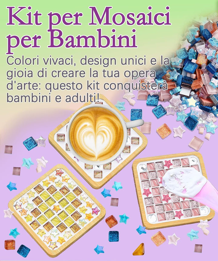 Finsink Mosaik bastelset kinder 4pcs mosaik untersetzer bastelset diy holz untersetzer Set Mosaikste