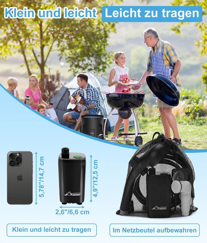 WADEO Tragbare Campingdusche Akku mit Pumpe und Eimer, Camping Dusche Outdoor mit wiederaufladbarem