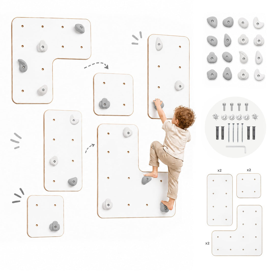 MAMOI® Indoor-Kletterwand mit Griffen, Moderne Kletterwand für das Zimmer, weisse Holzwerkstoffplatt