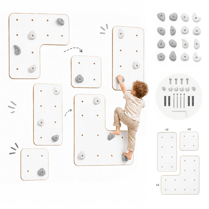 MAMOI® Indoor-Kletterwand mit Griffen, Moderne Kletterwand für das Zimmer, weisse Holzwerkstoffplatt