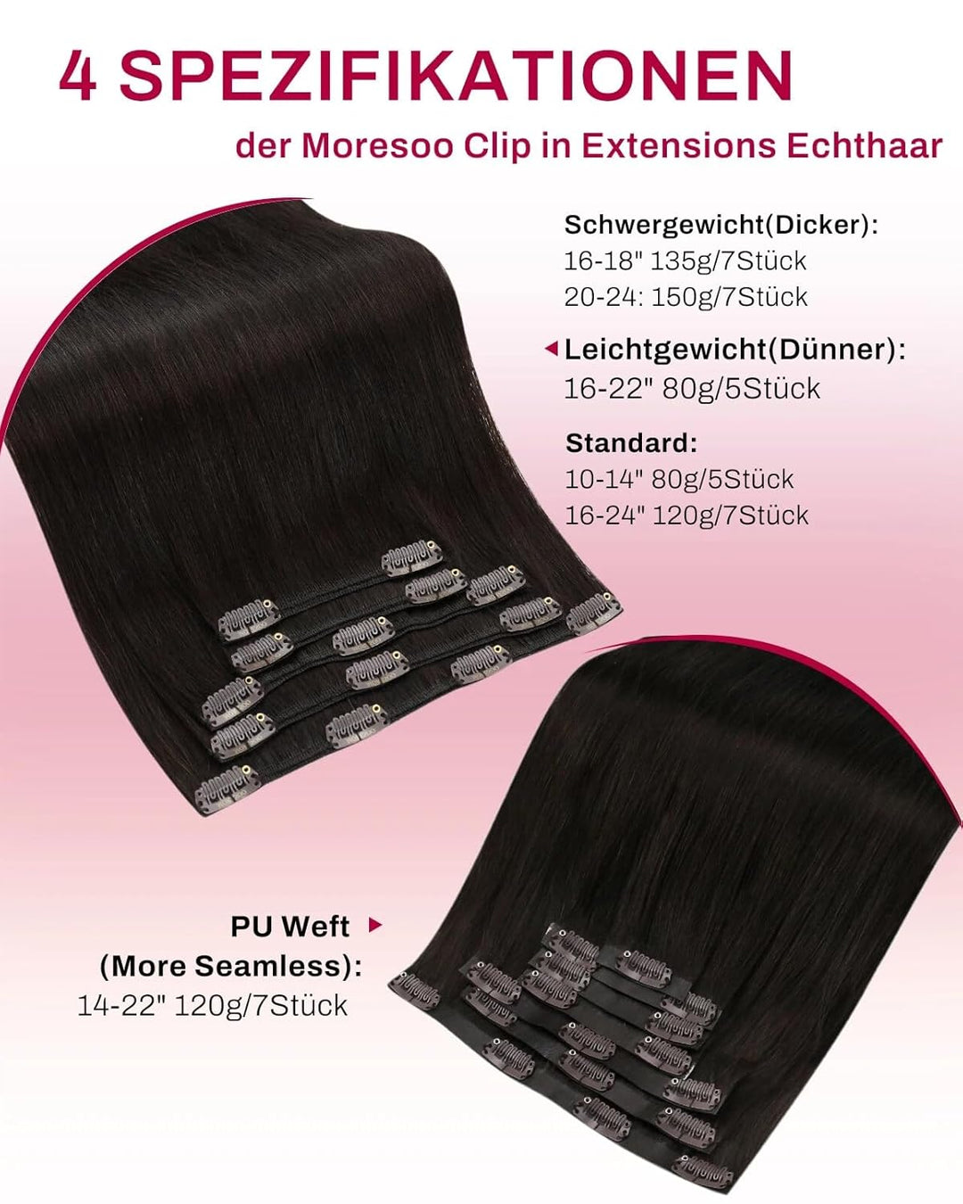 Moresoo Clip Extensions Echthaar Günstig Remy Haarverlängerung Clip in Extensions Echthaar Braun Ext