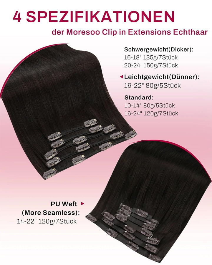 Moresoo Clip Extensions Echthaar Günstig Remy Haarverlängerung Clip in Extensions Echthaar Braun Ext