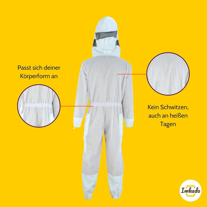 Imkado Atmungsaktiver Imkeranzug, Schutzbekleidung für Imker - Schutz vor Bienenstichen (L, Schleier