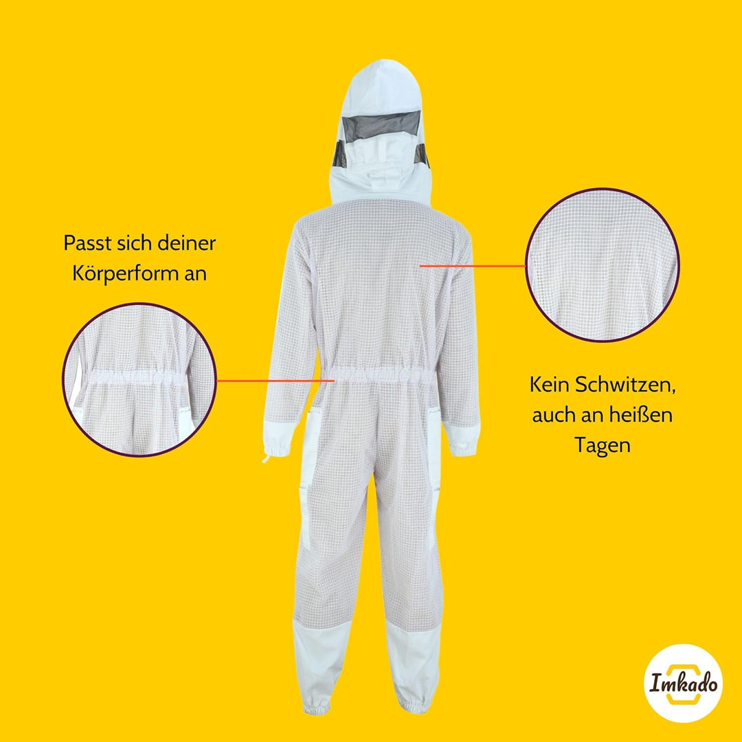 Imkado Atmungsaktiver Imkeranzug, Schutzbekleidung für Imker - Schutz vor Bienenstichen (S, Schleier