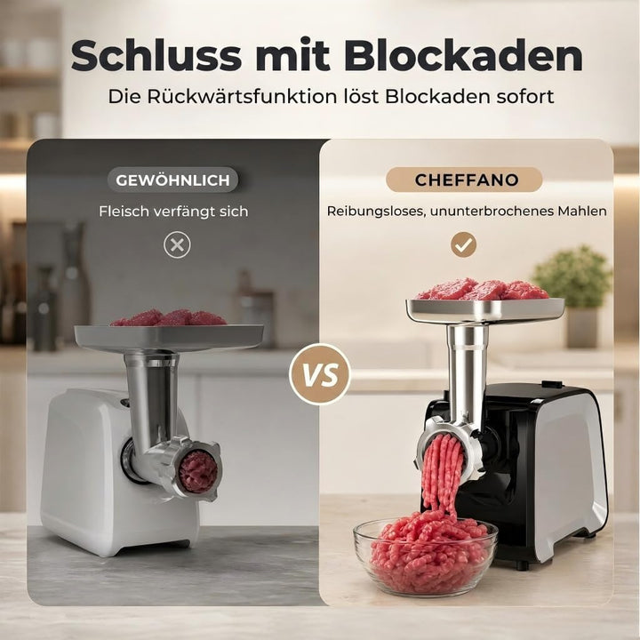 Elektrischer Fleischwolf 2800W[Max], Edelstahl Fleischmühle mit 2 Klingen, 3 Lochscheiben, Wurstfüll