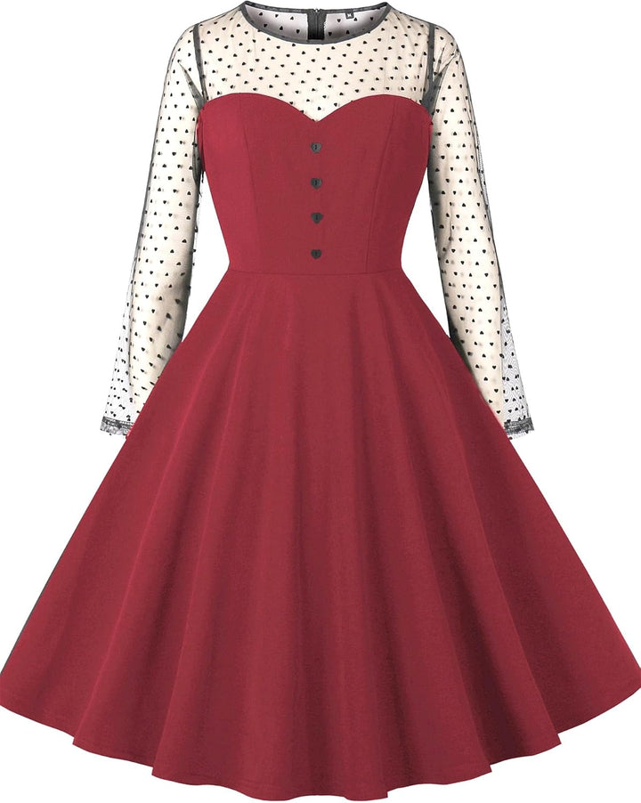 AXOE Dame Retro A-Line Kleid mit Herz-Details Atmungsaktiver mixstoff Knitterfrei und Dehnbar Sommer