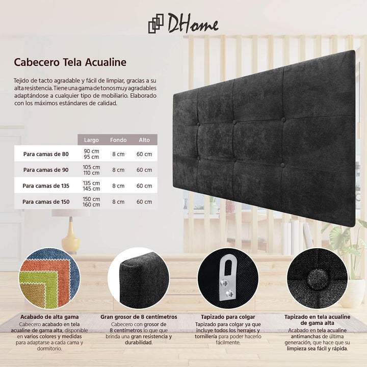 DHOME Kopfteil, gepolstertes Bett Kopfteil 8cm dick. Gepolstertes Kopfteil ACUALINE Stoff und Kunstl