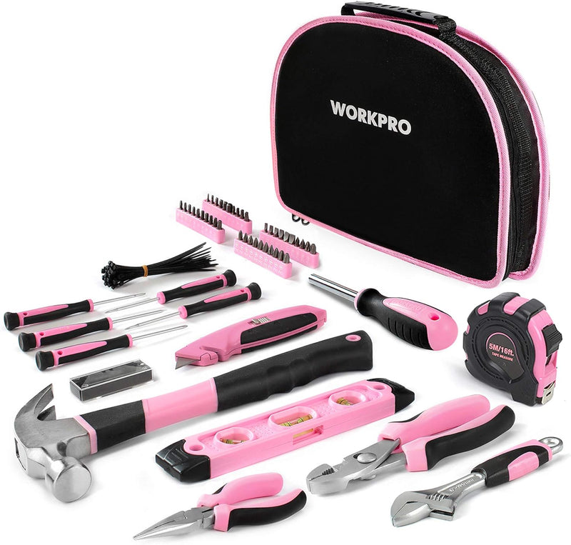 WORKPRO Pink Werkzeug Set Rosa 103 teilig Haushalts-Werkzeugsatz Reparatur mit Tasche, Ideal Geschen