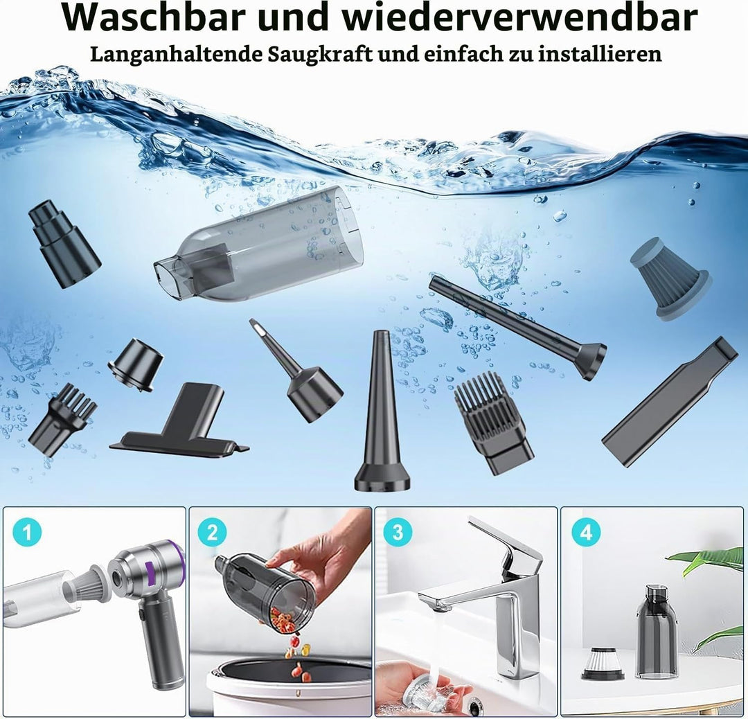 Handstaubsauger, 25000Pa Handstaubsauger Akku, 3-Gang 8000 U/min Elektrische mit Bürstenloser Motor,