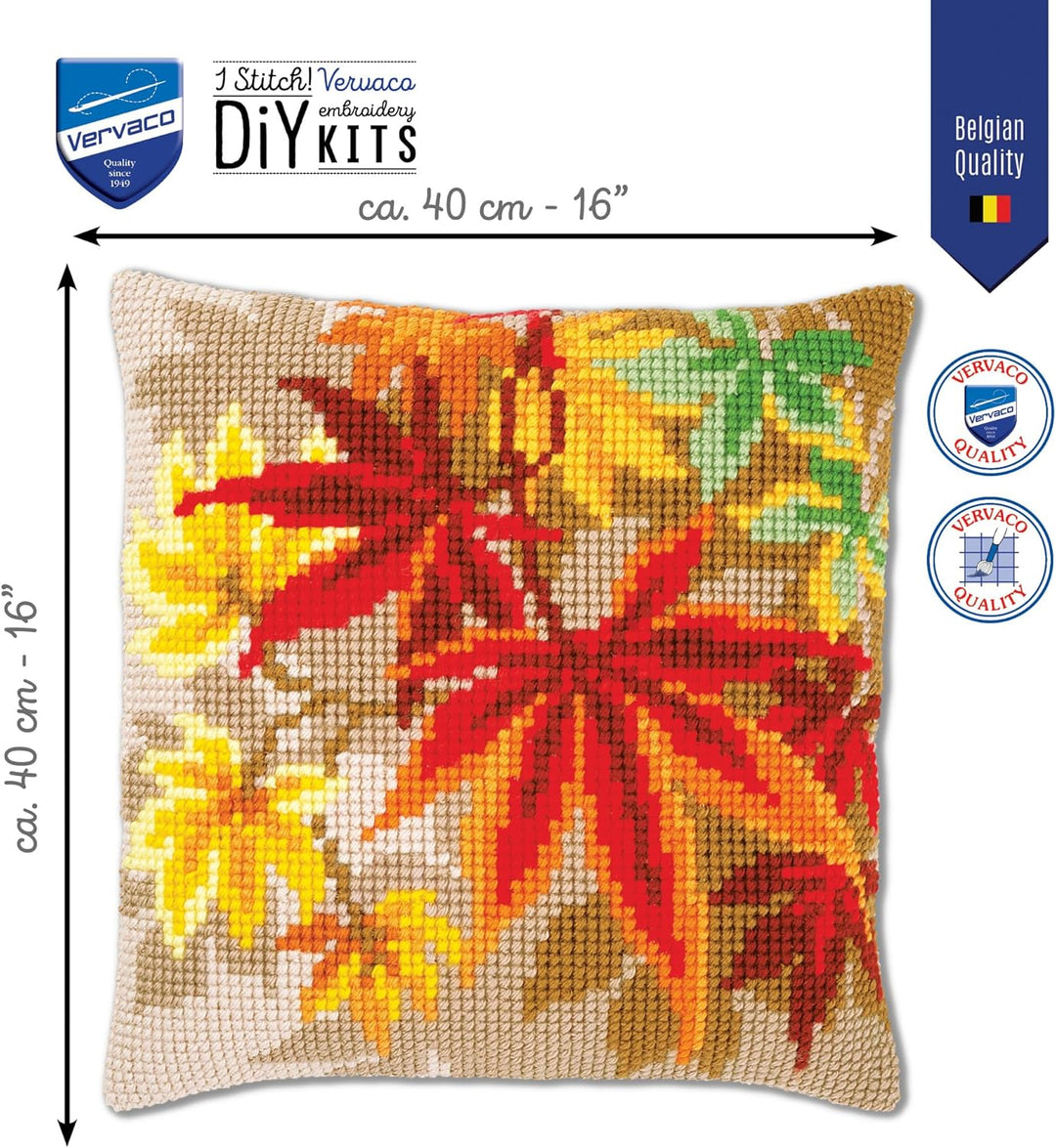 Vervaco PN-0157754 Kreuzstichkissen Herbstblätter Kreuzstichset, Baumwolle, mehrfarbig, 40 x 40 cm /