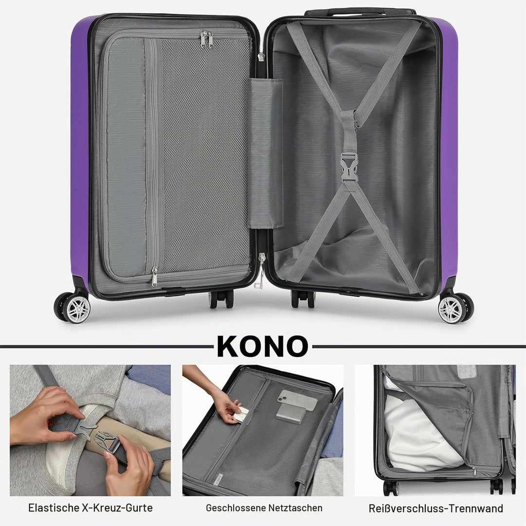 KONO Koffer Trolley Mittelgrosser Erweiterbares Hartschalenkoffer Leicht Reisekoffer mit TSA-Schloss