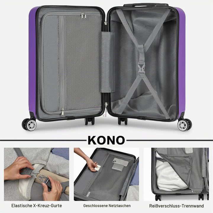 KONO Koffer Trolley Mittelgrosser Erweiterbares Hartschalenkoffer Leicht Reisekoffer mit TSA-Schloss