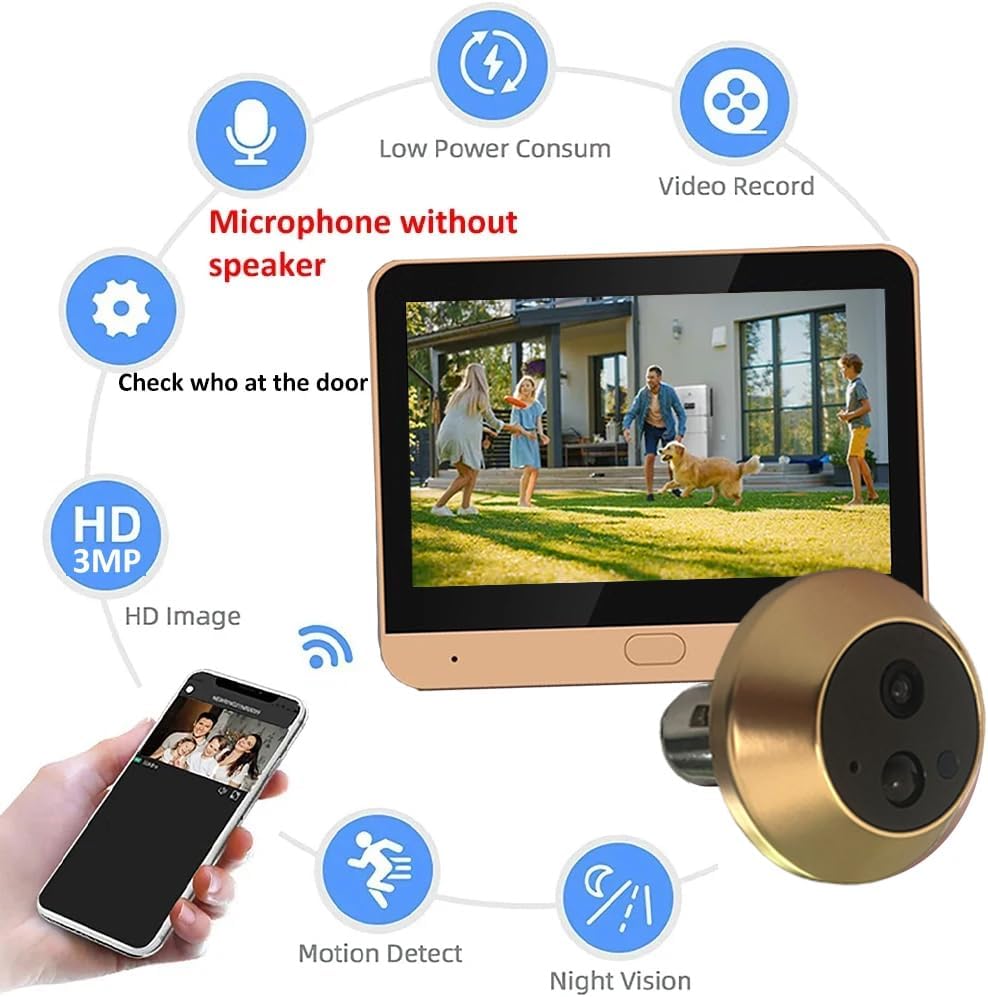 DG3 Türspion Kamera WLAN 1296P mit 32GB Speicherkarte, Digitaler Türspion Kamera mit 4,3 Zoll Farbbi